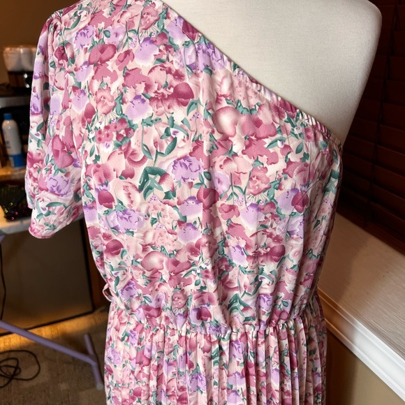 MWT - One Shoulder Pleated Maxi Dress Summer Floral Boho Tie Waist Long Dress - Picture 9 of 11